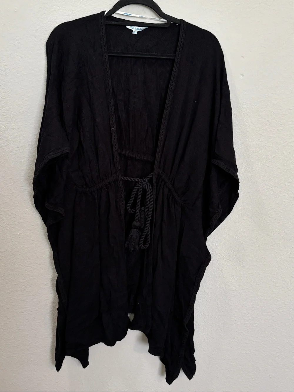 Blue Island Black Tie Front Kimono Swim Coverup